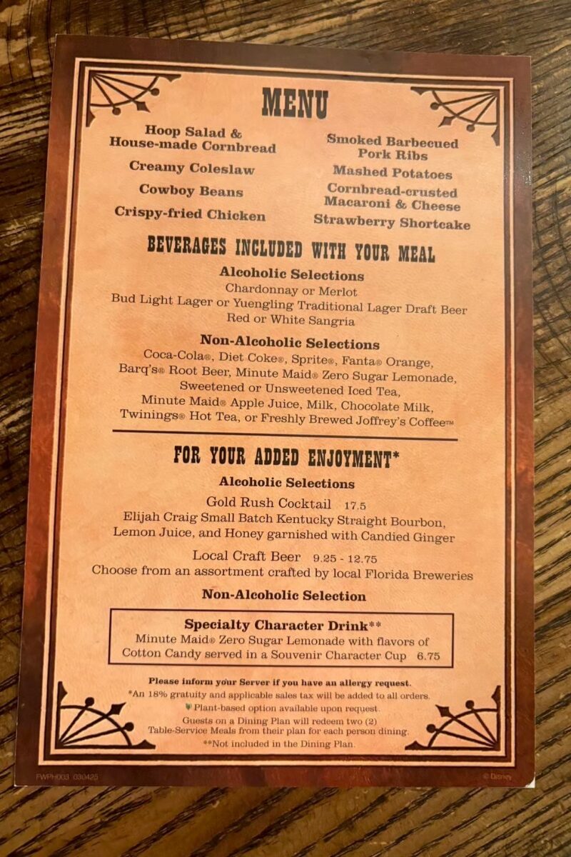 Hoop-Dee-Doo Musical Revueのメニュー